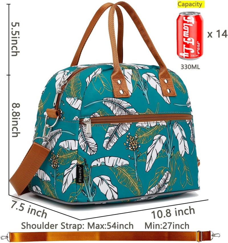 FlowFly Insulated Lunch Bag With Shoulder Strap for Women, Men, and Kids, Large and Reusable, Handle, Freezable Work and School Travel Tote and Meal Prep Organizer, leaves - Image 3