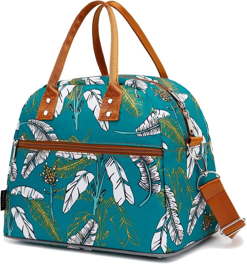 FlowFly Insulated Lunch Bag With Shoulder Strap for Women, Men, and Kids, Large and Reusable, Handle, Freezable Work and School Travel Tote and Meal Prep Organizer, leaves - Image 1