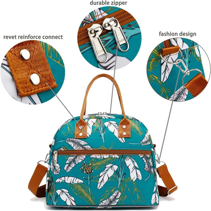 FlowFly Insulated Lunch Bag With Shoulder Strap for Women, Men, and Kids, Large and Reusable, Handle, Freezable Work and School Travel Tote and Meal Prep Organizer, leaves - Image 5