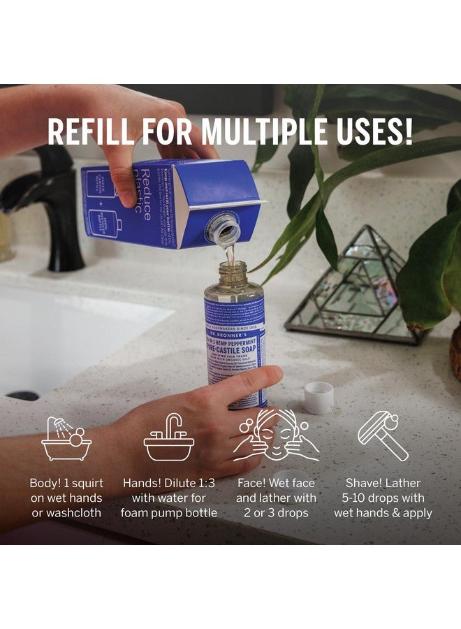دكتور برونرز زجاجة صابون سائل بيور-كاستيل من دكتور برونر مع عبوة إعادة تعبئة - مصنوعة من زيوت عضوية متجددة معتمدة، بلاستيك أقل بنسبة 82% - 18 استخدامًا في 1 للوجه، وغسول الجسم، وصابون اليدين - بنكهة النعناع، 32 أونصة - Image 5
