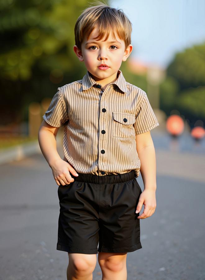 تايك تو مجموعة من شورت وقميص مخطط بأكمام قصيرة - Image 1