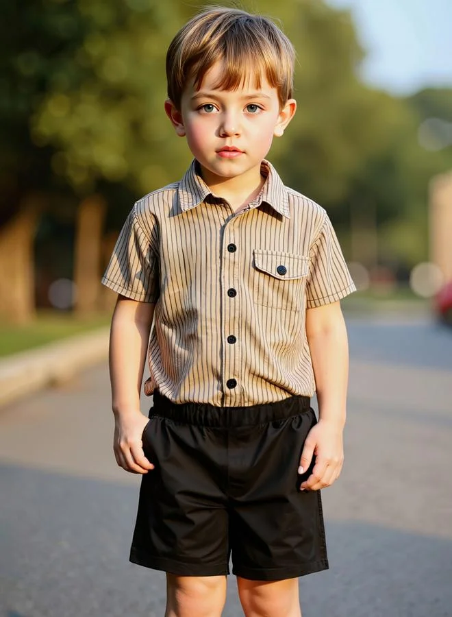 تايك تو مجموعة من شورت وقميص مخطط بأكمام قصيرة