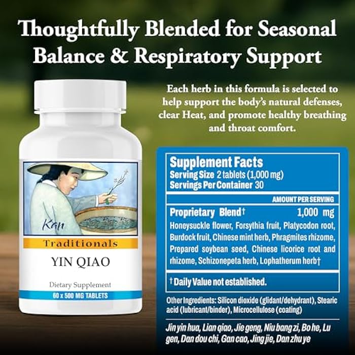 Kan Herbs Company Yin Qiao Formula – Traditional Chinese Herbal Blend with Honeysuckle & Forsythia for Seasonal Balance and Respiratory Wellness, Herbal Supplement, 60 Tablets - Image 3