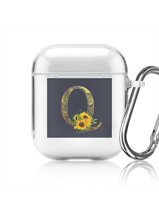 Stylizedd Classic Clear printed Case for Apple Airpods 2 / 1 Soft TPU Gel Thin Transparent Flexible Cover - Custom Monogram Initial Letter Mandala Floral Pattern Alphabet - Q (Grey ) - Image 1