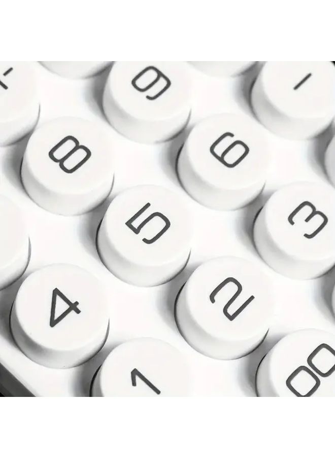 آلة حاسبة شمسية محمولة بيضاء بشاشة عرض LED وأزرار ميكانيكية وحامل قلم للاستخدام المكتبي والطلابي - Image 3