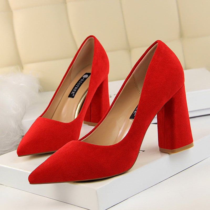 Elegant Stiletto Pumps Velvet Pointed-Toe Slimming Womens Shoes Red 