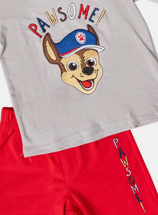 طقم بيجامة رمادي للأولاد بتطريز