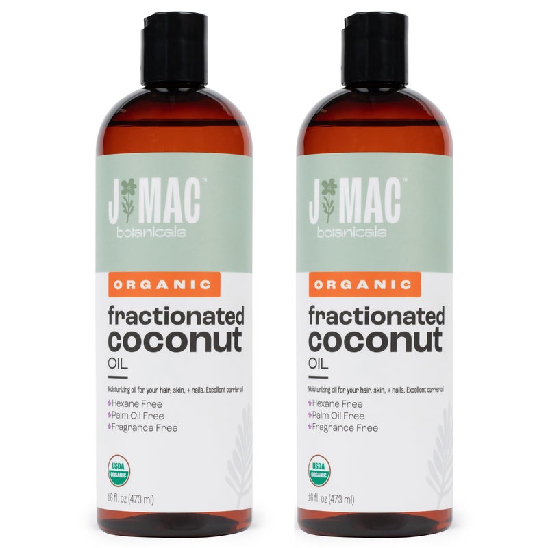 J Mac Botanicals, Organic Fractionated Coconut Oil (32 oz - 2 Pack 16 Ounce Bottles) Carrier Oil for diluting Essential Oils, Hair and Skin Conditioner, Massage - Image 1