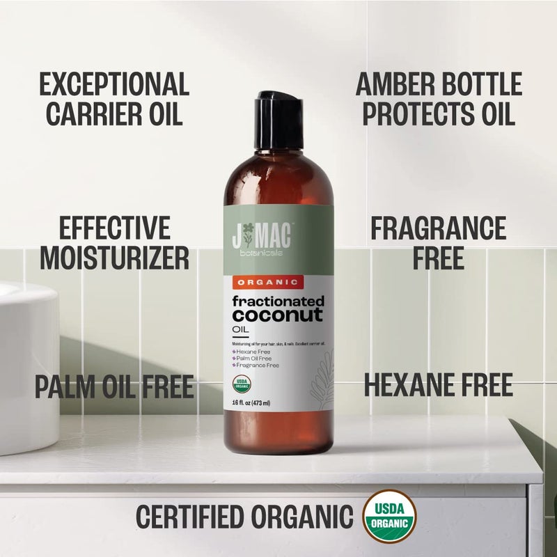 J Mac Botanicals, Organic Fractionated Coconut Oil (32 oz - 2 Pack 16 Ounce Bottles) Carrier Oil for diluting Essential Oils, Hair and Skin Conditioner, Massage - Image 3