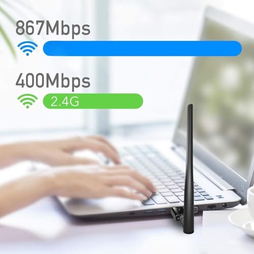 Madhabi USB WiFi Adapter with Antenna – Dual Band 1200Mbps Wireless Network Card for Desktop PC & Laptop | 2.4GHz/5GHz 802.11ac High-Speed Internet Dongle | Windows Compatible – Black - Image 2