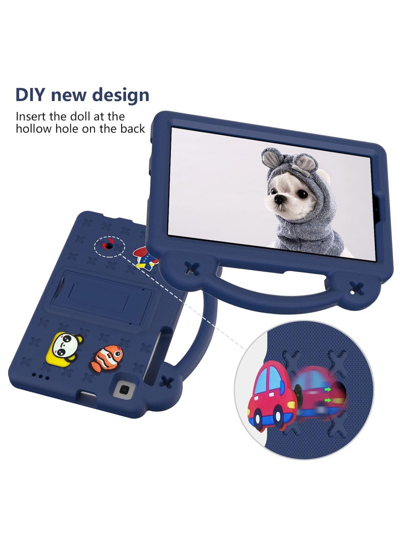 Case Fit Samsung Galaxy Tab A7 Lite 8.7-Inch 2021 (SM-T225/T220/T227), DIY Cartoon Pattern, EVA Shockproof Cute Kids Cover with Screen Protector/Handle/Stand/Shoulder Strap, Navy Blue - Image 2