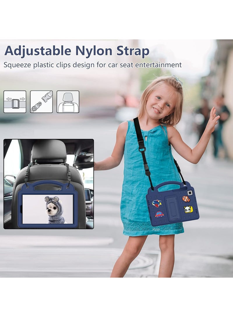 Case Fit Samsung Galaxy Tab A7 Lite 8.7-Inch 2021 (SM-T225/T220/T227), DIY Cartoon Pattern, EVA Shockproof Cute Kids Cover with Screen Protector/Handle/Stand/Shoulder Strap, Navy Blue - Image 3