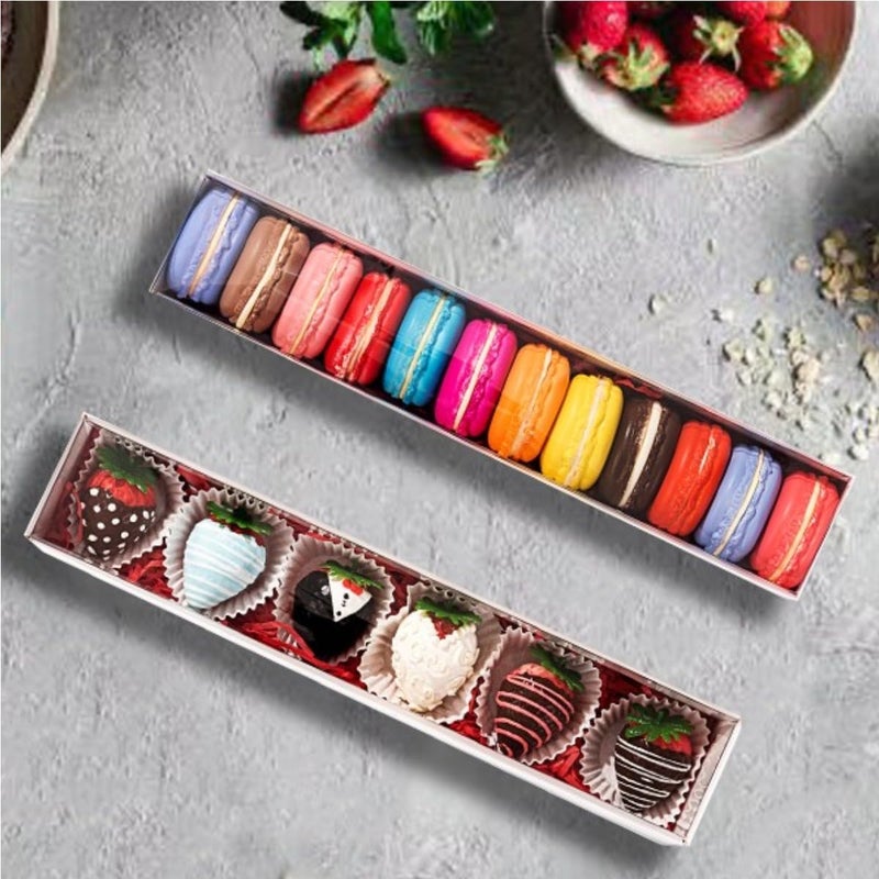 RomanticBaking 50 Pack Long Strawberry Boxes Macaron boxes Truffle Boxes Cocoa Bombs Boxes Cookies boxes Bakery Boxes(12x2 2Â¼x2 Inches) - Image 3