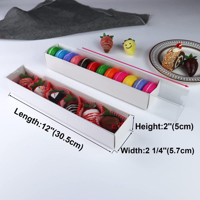 RomanticBaking 50 Pack Long Strawberry Boxes Macaron boxes Truffle Boxes Cocoa Bombs Boxes Cookies boxes Bakery Boxes(12x2 2Â¼x2 Inches) - Image 2