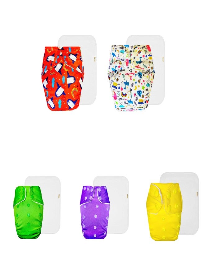 Dumbledo Premium Cloth Diaper with Cotton Insert (Pack of 5) | Soft & Gentle | 6-Layer Absorbent Pad | Easy to Clean | Worry-Free Diapering | 3 Months - 3 Years | Unisex Baby - Image 1