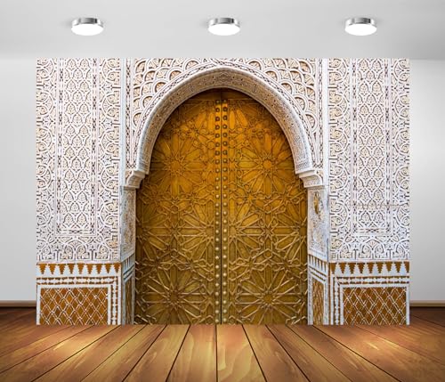 BELECO 10x65ft Fabric Palace of Morocco Backdrop Middle Eastern Style Architecture Moroccan Palace Door Background Moroccan Party Decorations Birthday Shoot Photo Studio Props - Image 1
