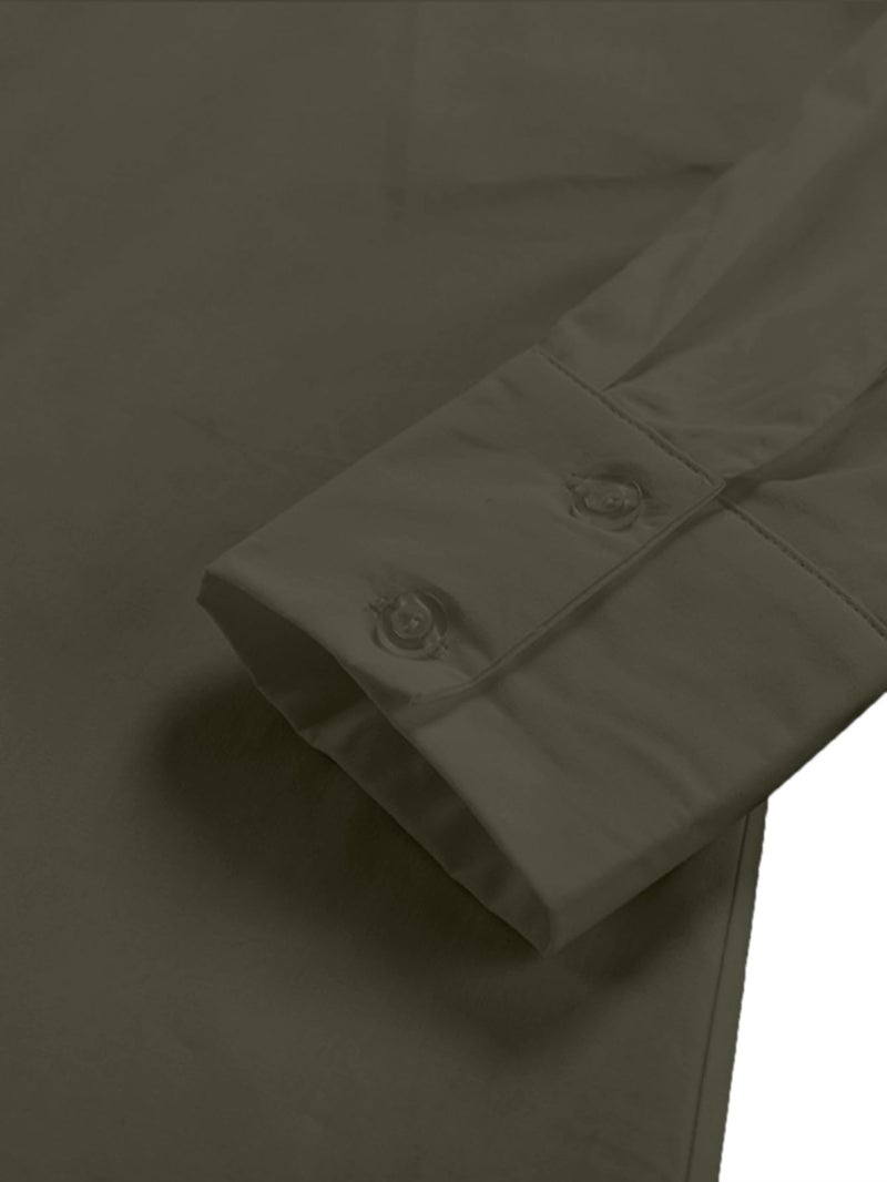 LYANER Women's Casual Shirt Dress Collar V Neck Button Down Loose Long Sleeve Mini Dresses Army Green X-Large - Image 5