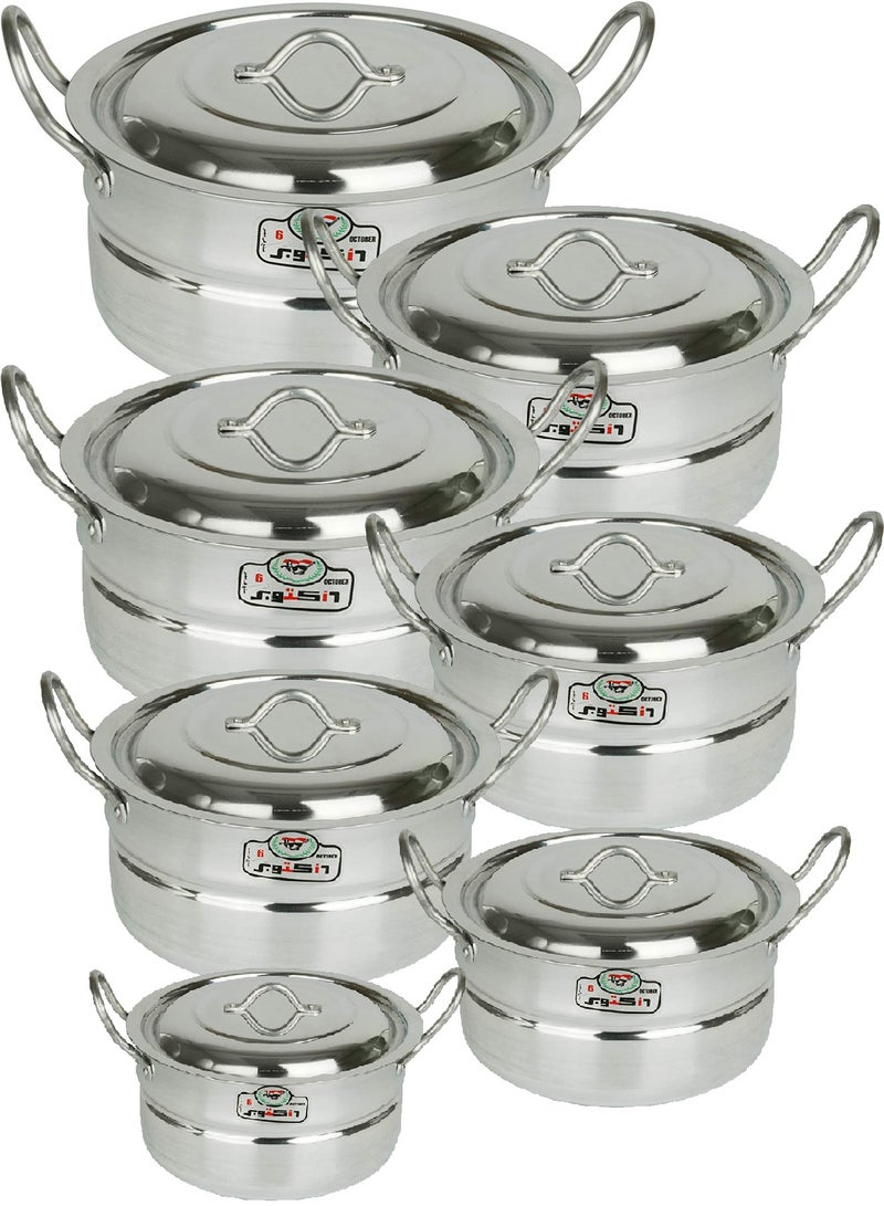 6 October Aluminum Pots Set Consisting of 7 Pots With Two Handles 6 October Brand Egyptian Industry, Size 1.5L /2L /3L / 4L / 5L / 6.5L / 8L - Image 1