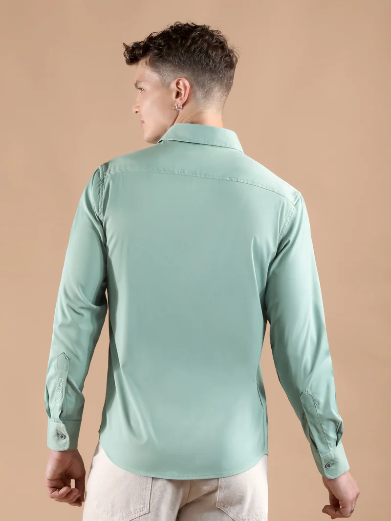 Beyoung Seafoam Blue Solid Regular Fit Shirt