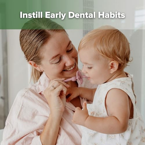 haakaa 360 Silicone Baby Toothbrush Soft Infant First Brush Tongue Gum Teeth Cleaner for 6M BPAFree with Safety Shield and Suction Base Blush 1 Piece - Image 3
