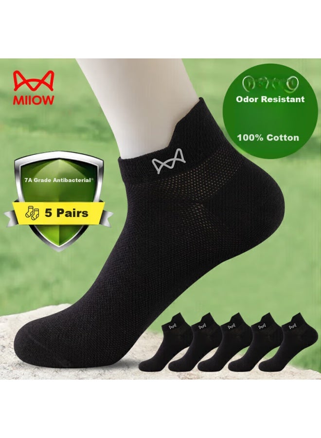 Miiow 5 Pairs Of Men's Socks, 100% Pure Cotton, 7a Grade Antibacterial And Odor-eliminating, Ear-lifting Mesh Boat Socks For Summer Me - Image 1