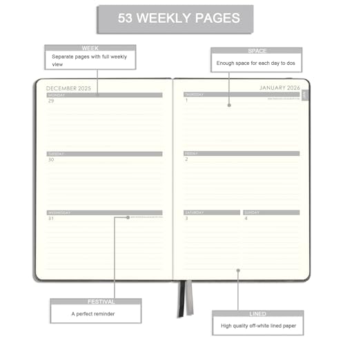 Lemome 2026 Planner - 2026 Weekly & Monthly Planner with Calendar Stickers, JAN 2026 - DEC 2026, 5.75" X 8.25", 2026 Calendar/Planner with Premium Thicker Paper, Pen Holder, Inner Pocket and 44 Notes Pages - Gray - Image 4