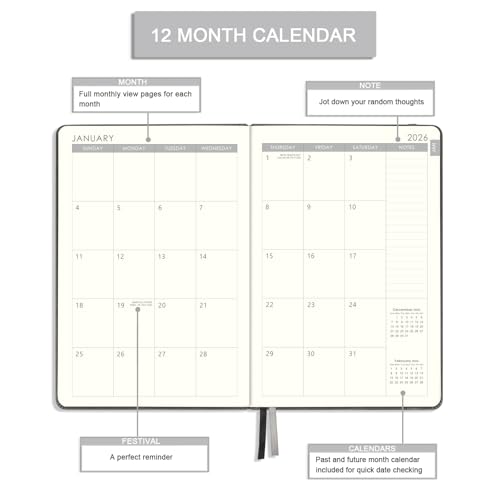 Lemome 2026 Planner - 2026 Weekly & Monthly Planner with Calendar Stickers, JAN 2026 - DEC 2026, 5.75" X 8.25", 2026 Calendar/Planner with Premium Thicker Paper, Pen Holder, Inner Pocket and 44 Notes Pages - Gray - Image 3