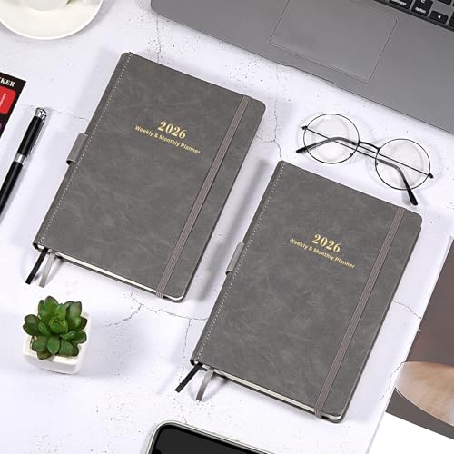 Lemome 2026 Planner - 2026 Weekly & Monthly Planner with Calendar Stickers, JAN 2026 - DEC 2026, 5.75" X 8.25", 2026 Calendar/Planner with Premium Thicker Paper, Pen Holder, Inner Pocket and 44 Notes Pages - Gray - Image 2