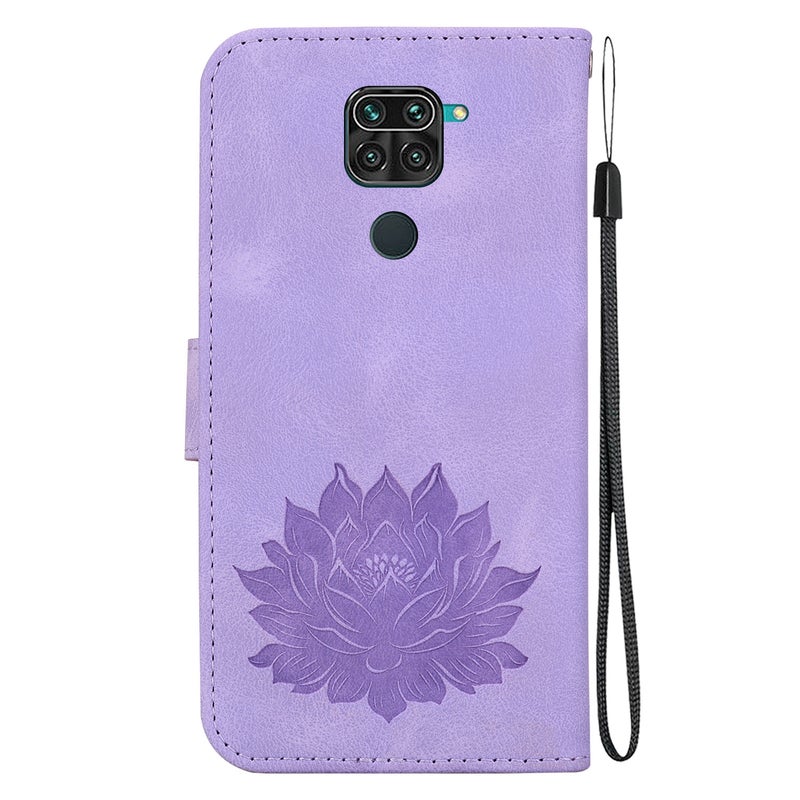 HuHa Protective Cover For Xiaomi Redmi Note 9 / Redmi 10X 4G Lotus Embossed Leather Phone Case(Purple) - Image 3