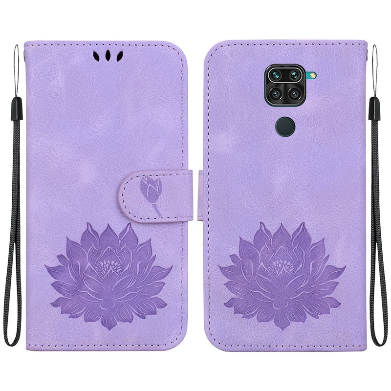 HuHa Protective Cover For Xiaomi Redmi Note 9 / Redmi 10X 4G Lotus Embossed Leather Phone Case(Purple) - Image 1