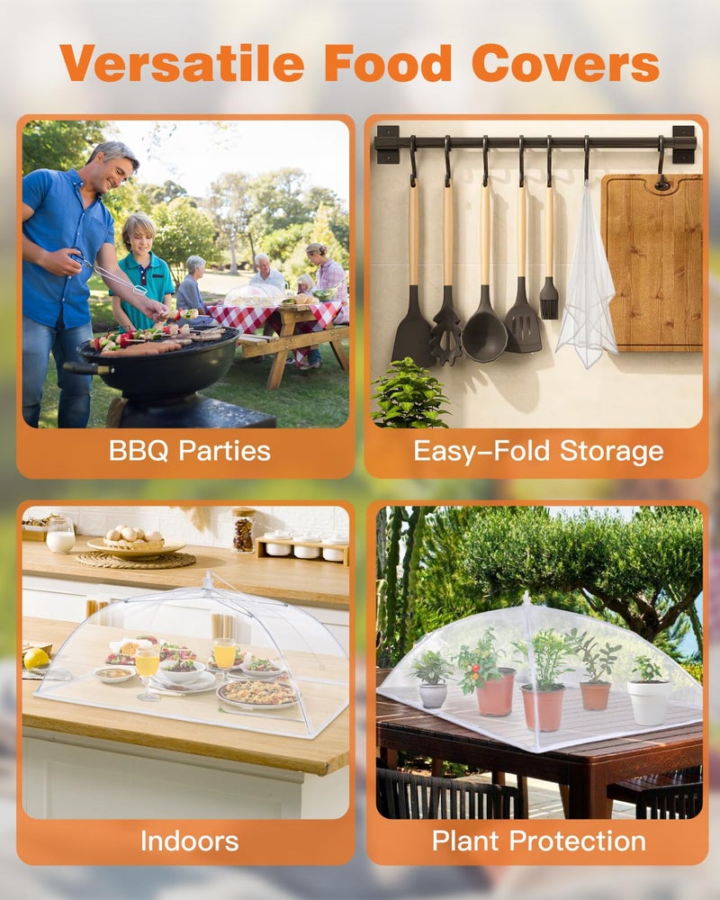 Anpro Food Covers for Outdoors (2 Extra Large with Polyester), Pop-Up Mesh Food Tents, Collapsible Reusable Bug-Proof Nets for Picnics, BBQs & Camping, Stainless Steel Frame - Image 3