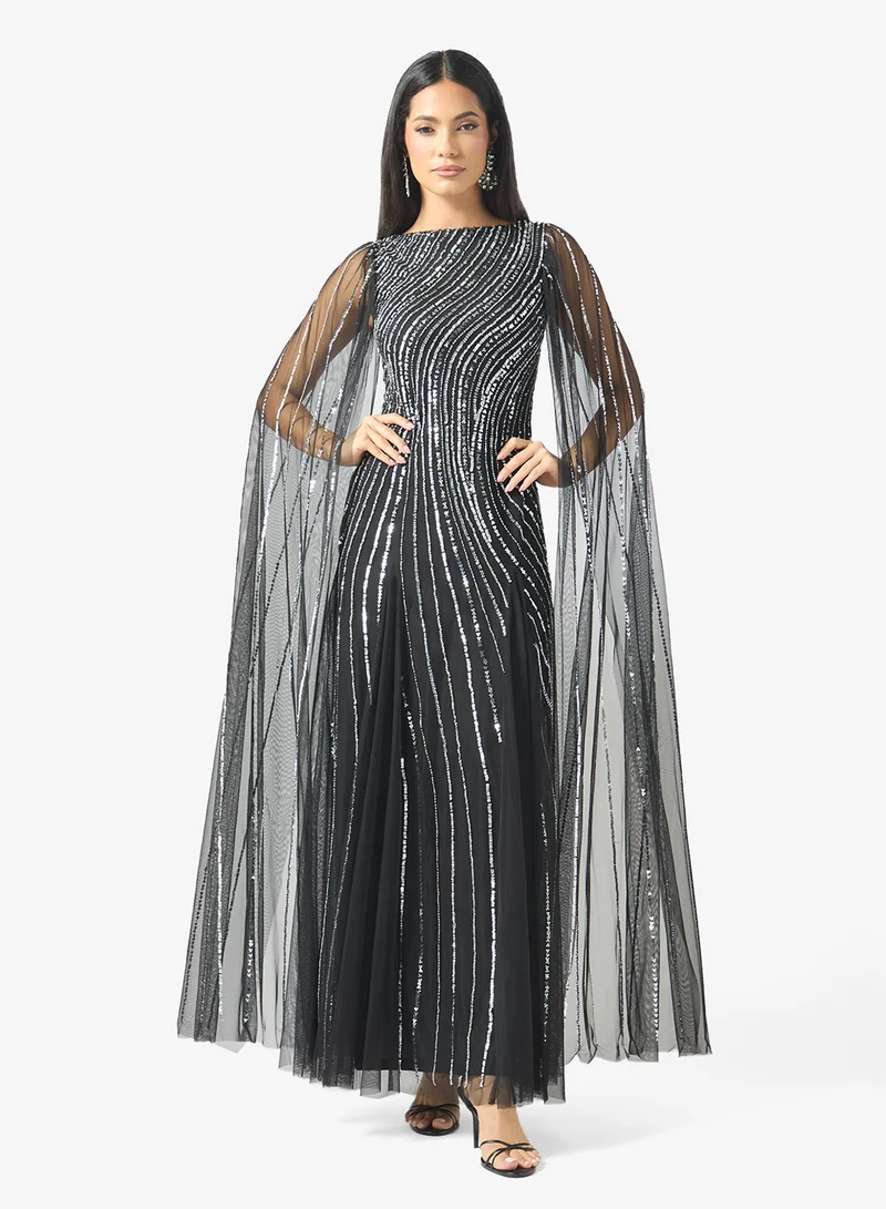 Namshi X Embellished Gown With Exaggerated Sleeve Trail