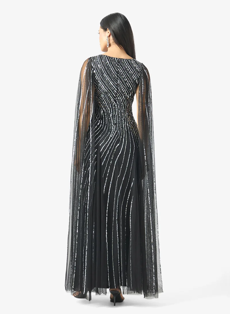 Namshi X Embellished Gown With Exaggerated Sleeve Trail