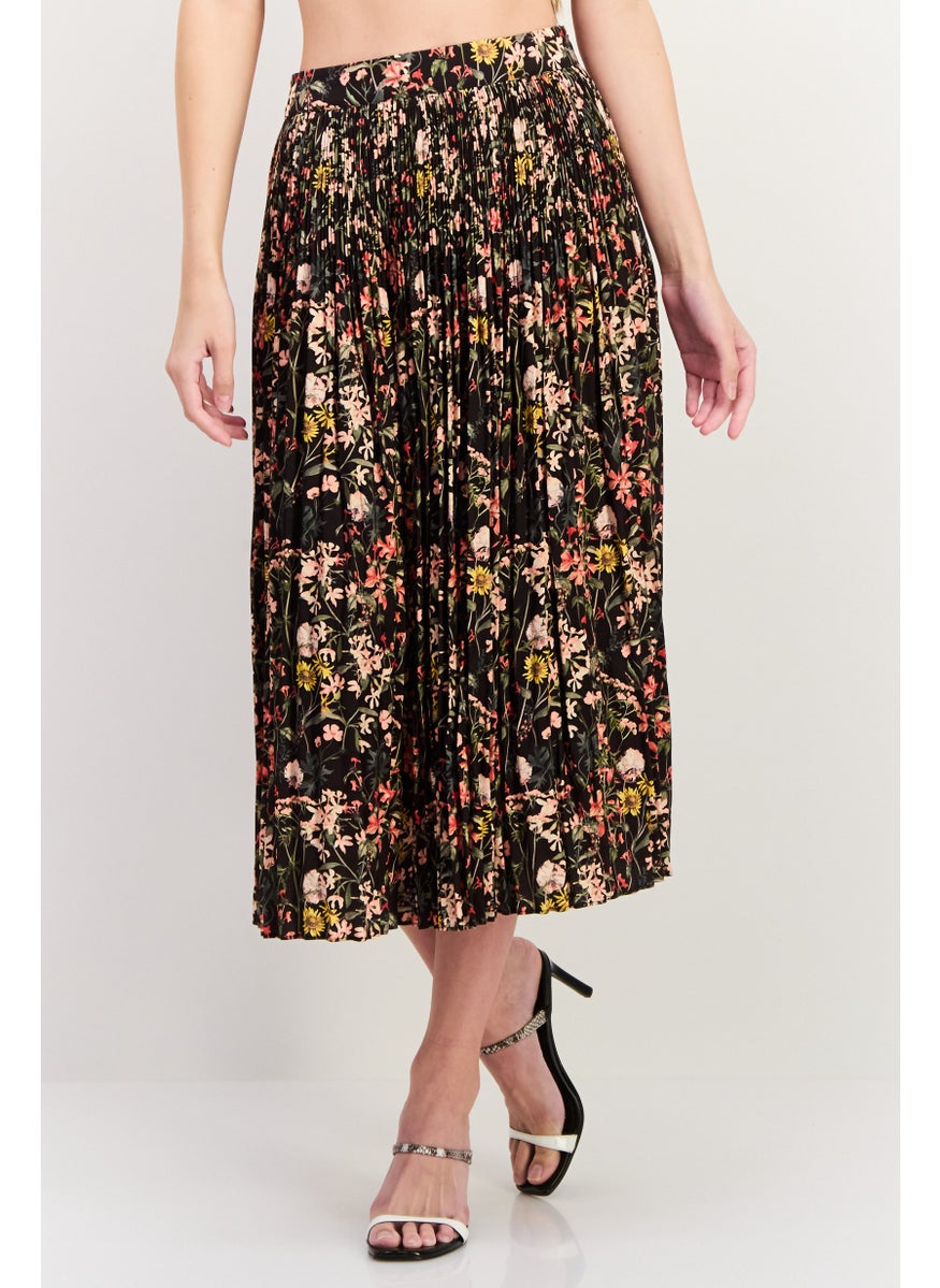 Scotch & Soda Women Floral Printed Basic Midi Skirt, Black Combo  - Image 1