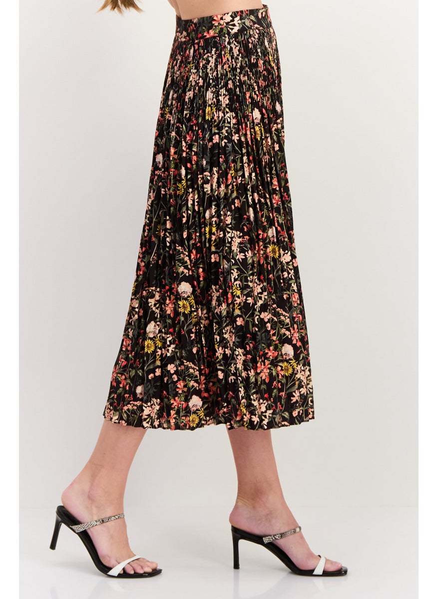 Scotch & Soda Women Floral Printed Basic Midi Skirt, Black Combo  - Image 3