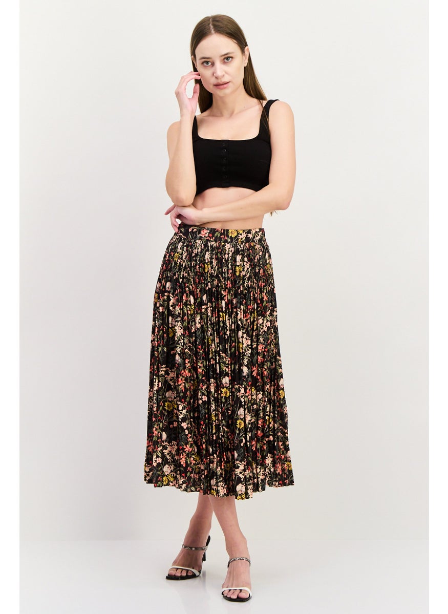 Scotch & Soda Women Floral Printed Basic Midi Skirt, Black Combo  - Image 4