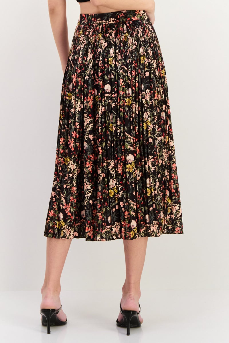Scotch & Soda تنورة ميدي أساسية مطبوعة بالزهور للنساء، مجموعة سوداء - Image 2