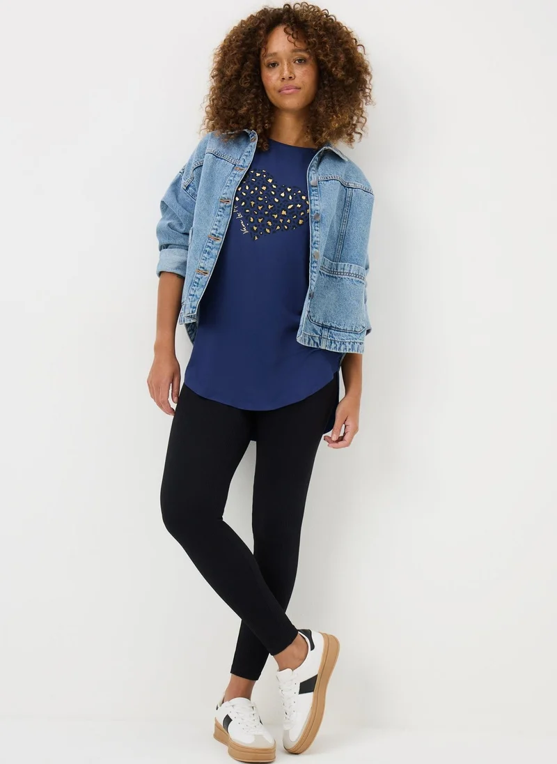ماتلان Navy Animal Heart Slogan Longline T-Shirt