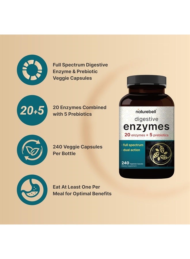 NatureBell Digestive Enzymes with Prebiotics | 240 Veggie Capsules - 20 Enzyme & 5 Prebiotic Complex – Support Gut Health, Bloating Relief for Women & Men, Non-GMO, Vegan Friendly - Image 3