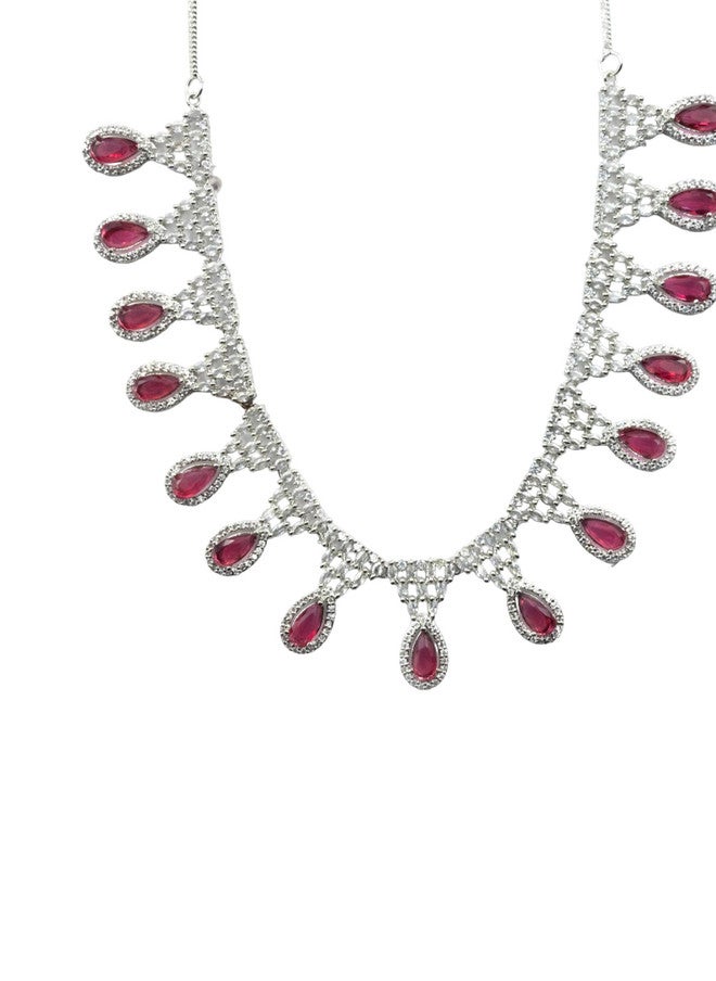 StileAdda Silver-Plated CZ-Studded Necklace and Earrings Set - Image 3