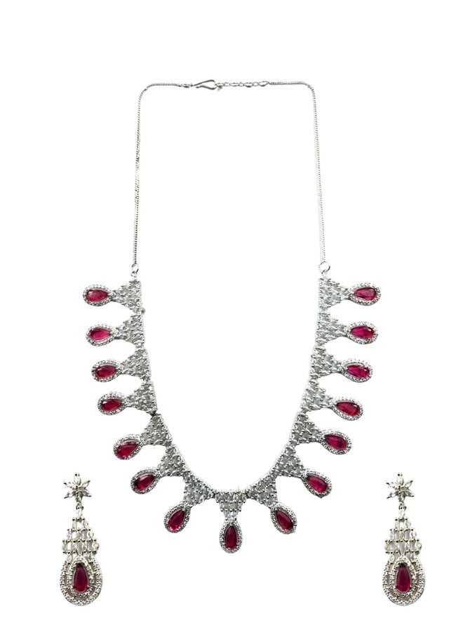 StileAdda Silver-Plated CZ-Studded Necklace and Earrings Set - Image 2
