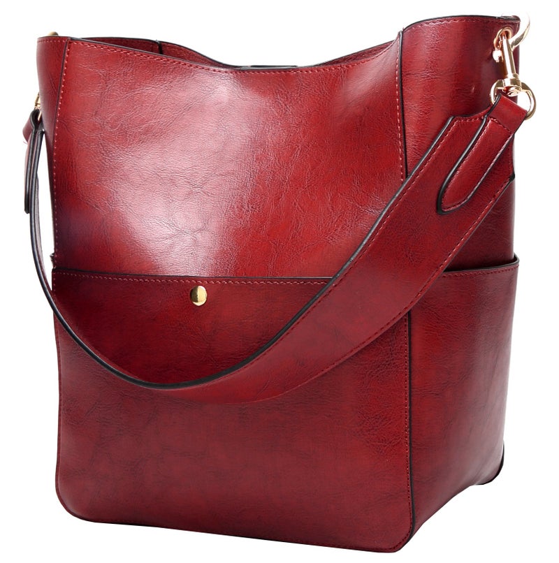 Molodo Womens Satchel Hobo Stylish Top Handle Tote PU Leather Handbag Shoulder Purse,Wine Red,X-Large - Image 1