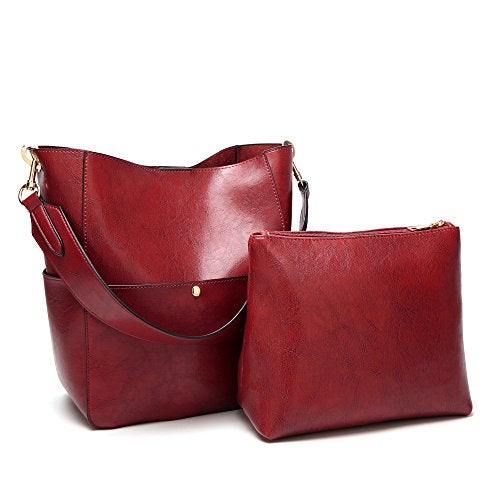 Molodo Womens Satchel Hobo Stylish Top Handle Tote PU Leather Handbag Shoulder Purse,Wine Red,X-Large - Image 3