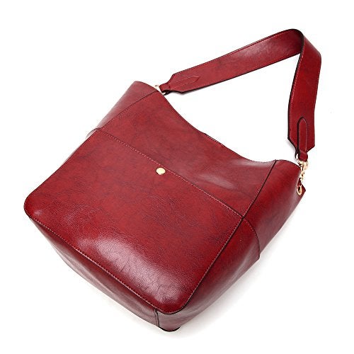 Molodo Womens Satchel Hobo Stylish Top Handle Tote PU Leather Handbag Shoulder Purse,Wine Red,X-Large - Image 2