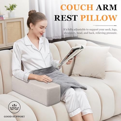 NANGELRN 2 Pack Couch Arm Rest Pillow 6''x6''x20'' Faux Leatharie Armrest Cushion, High Density Foam Pillows, Removable & Washable Headboard Elbow Support for Armchair Sofa Bed, Light Gray - Image 2