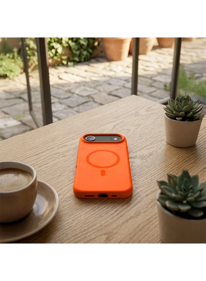Mobcos Mobcos iPhone 17 Air Orange Elite Ring Mobcos iPhone 17 Air Orange Elite Ring Premium Silicone Magnetic Wireless Charging Case for iPhone | Silky Soft Touch | Military-Grade Shockproof Protection | Strong Magnetic Compatibility | Luxury Slim Cover  | Best Price UAE