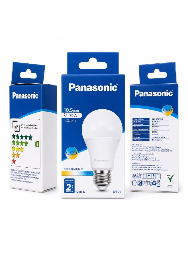 Panasonic LED Bulb 10.5W E27 Cool Daylight 6500K, Pack Of 5, Panasonic - Image 2