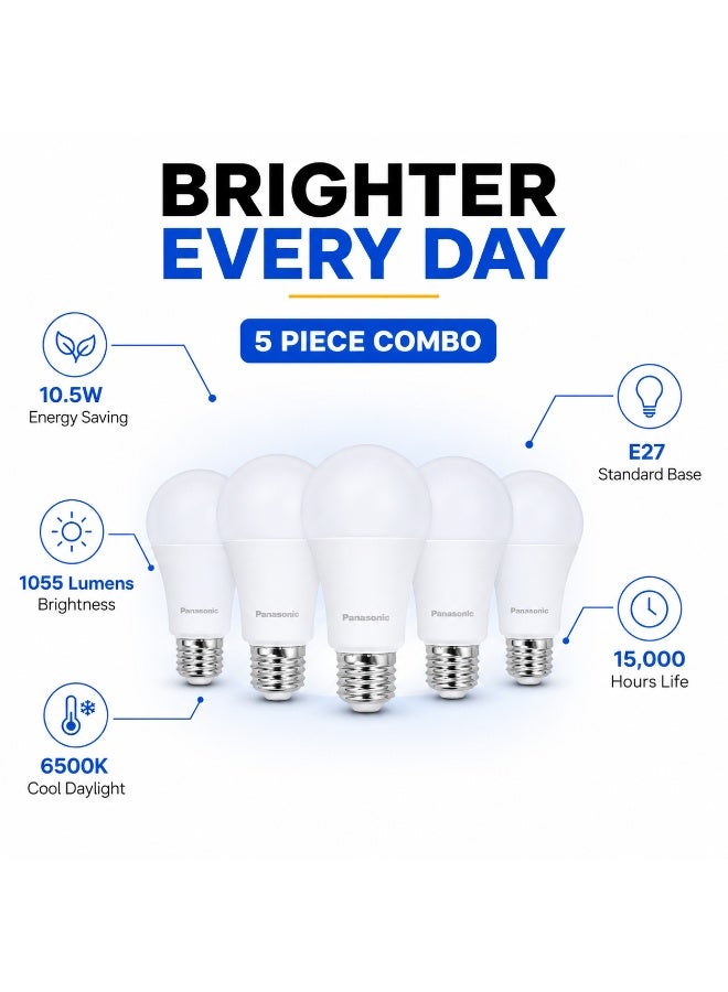 Panasonic LED Bulb 10.5W E27 Cool Daylight 6500K, Pack Of 5, Panasonic - Image 3