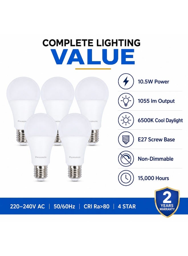 Panasonic LED Bulb 10.5W E27 Cool Daylight 6500K, Pack Of 5, Panasonic - Image 5