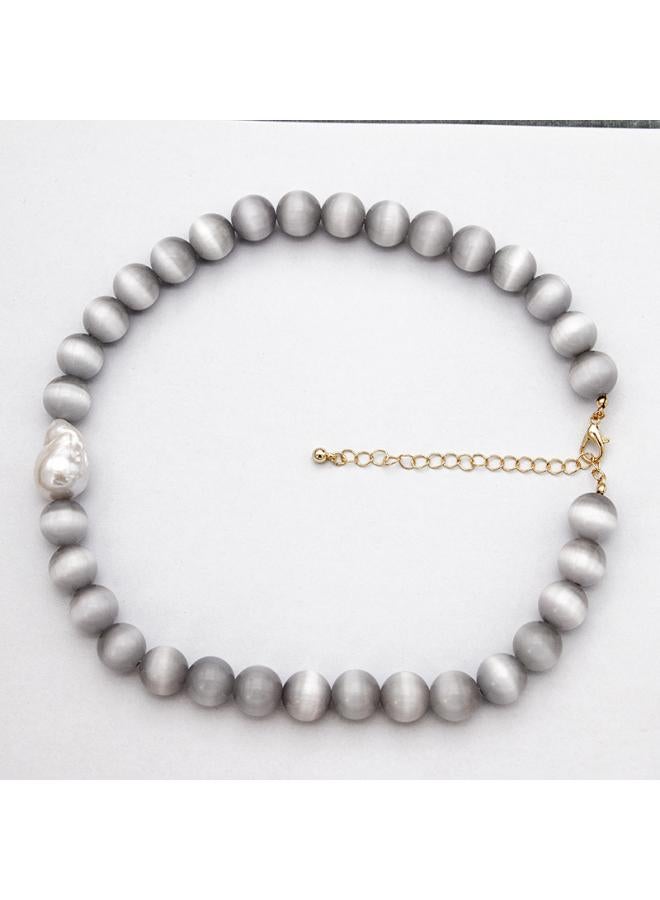 Baroque Pearl Necklace Natural Freshwater Pearl Alien Cat's Eye Short Fashionable Necklace Unisex Clavicle Chain